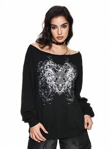 ROMWE Grunge Punk Bead Embellished Off-Shoulder T-Shirt With Iris ...