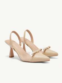 CUCCOO CHICEST Women's Elegant Transparent Pointed Toe Bow Decor Stiletto High Heels Sandals, Khaki Faux Leather PVC Ankle Strap Shoes For Afternoon Tea Date - Apricot - View 4