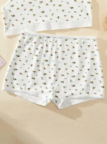 Bộ 2 chiếc/Bộ áo ba lỗ hở vai cổ tròn in họa tiết hoa cho bé gái tuổi teen Bộ đồ lót thường ngày - Nhiều màu - Xem 5
