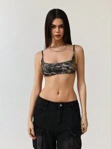 StreetHx Top de tirantes ultrabreve con estampado de hojas y espalda descubierta para mujer, estilo retro