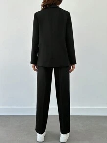 EURMUSE Pantalones y chaquetas largas de unicolor para mujer - Negro - Ver 2