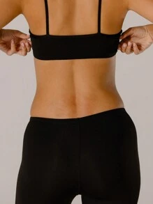 Aralina Dance Edge Black Lace Trim Cropped Side Ruched Bralette And High-Waisted Capri Legging Set - Black - View 2