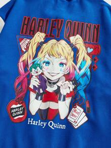 ROMWE MEN Harley Quinn | ROMWE Men's Casual Colorblock Cartoon Print Baseball Jacket, Suitable For Autumn Outdoor Activities - Multicolor - View 4