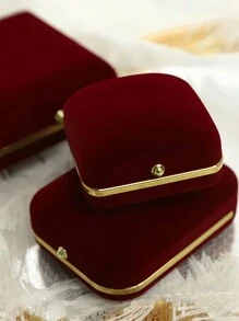 1pc Retro Crimson Velvet Jewelry Box,Elegant And Noble Jewelry Storage Box For Rings, Bracelets, Necklaces & Earrings Storage And Display - Red - View 4