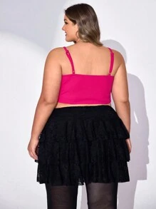 SHEIN CURVE+ Plus Size Pearls Decor Heart Pattern Asymmetrical Hem Cami Heart Tights Top,Valentine's Day Tops,Valentines,Rose,Heart,Polka Dot,Love,Lip,Cupid,3D Flower