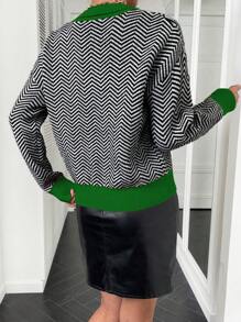 Calvaya Women's Solid Color Patchwork V-Neck Casual Pullover Sweater
