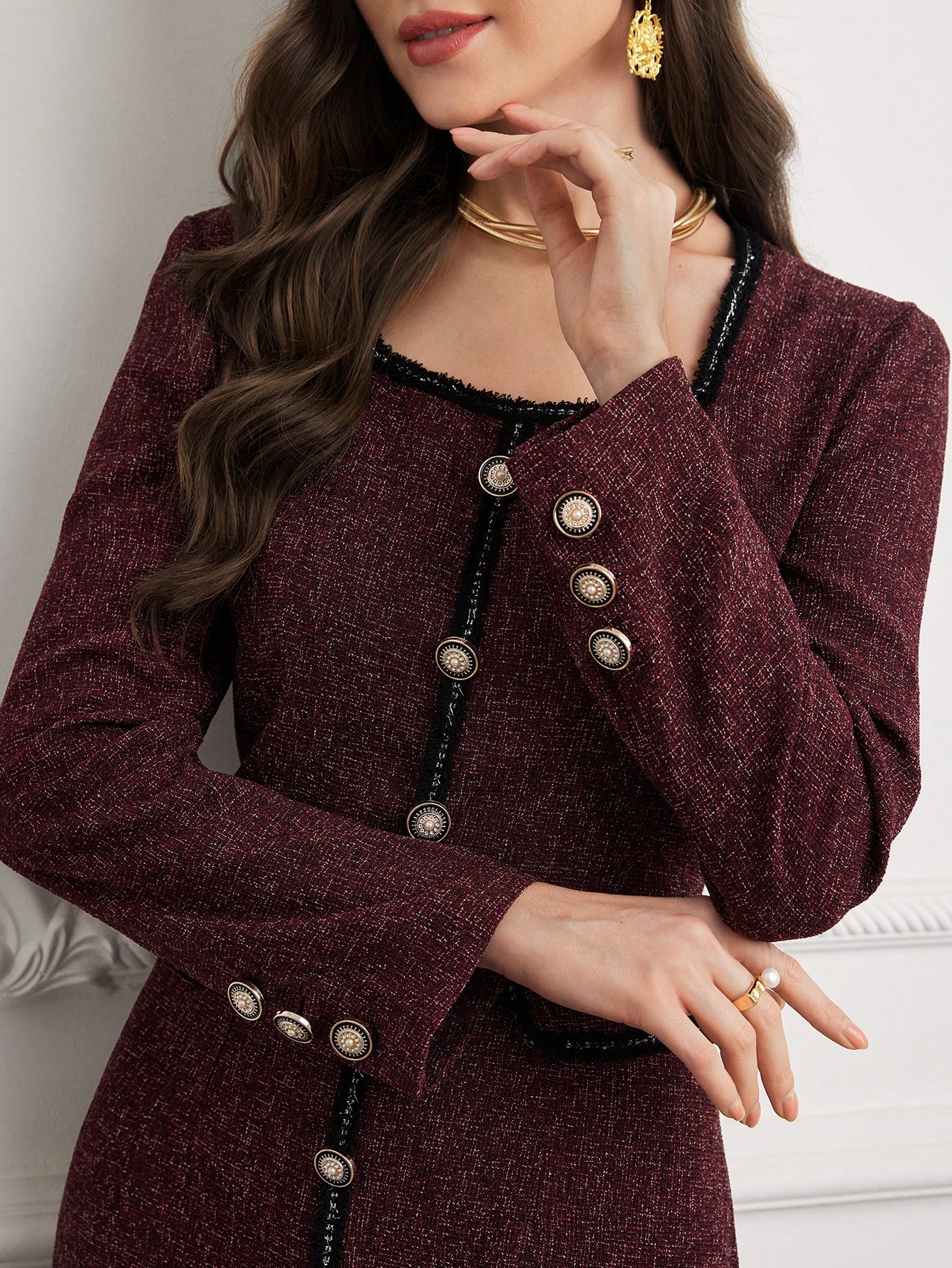 Modelyn فستان أنيق مزين بشريط محبوك، فستان نسائي ط...