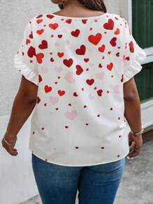 SHEIN LUNE Camisa con estampado de corazón para tallas grandes, para el verano - Rojo y blanco - Ver 2