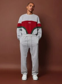 SUMWON Athletics Retro Color Block Sweatshirt With Athletic Logo Fall Winter Loungewear Cozy Sportswear Vintage Style Street Fashion Crewneck Casual Pullover - Multicolor - View 3