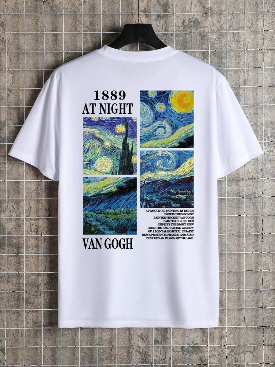 Manfinity Dauomo 男士油畫標語印花短袖T恤 - 白色 - 查看 1