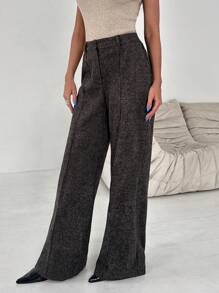 RueChic Women Check Pattern High Waist Straight Pants - Brown - View 3