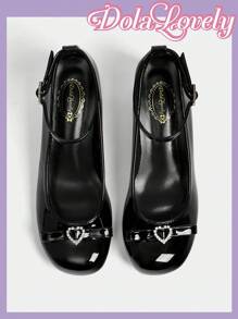 Dola Lovely 圆头低跟蝴蝶结后系带粗跟女式高跟鞋春季鞋春假复活节 - 黑色 - 查看 6