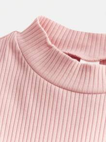 SHEIN Tween Girls' Nova Store Knit Crew Neck Fluffy Long Sleeve Dress - Pink - View 4