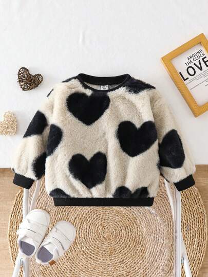 Baby Girl Sweatshirt, Pink Cute Heart Plysch Varm Pullover Hoodie för skolan, fest, utflykt, samling etc., höst/vinter