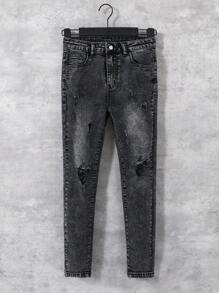 SHEIN Tween Boy Black Ripped Denim Jeans - Black - View 5