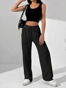 StreetHx 女性純色簡約日常寬鬆長褲