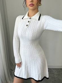 Elenzga 女式高腰 A 字形拼色边饰毛衣连衣裙