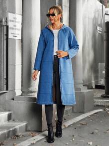 SHEIN Essnce 女士牛仔夹克，休闲时尚，适合日常穿着 - 藍色 - 查看 5