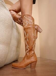 Daringsoles Women's Embroidered Thigh High Boots, Fashionable For Everyday Wear - Yellow - View 9