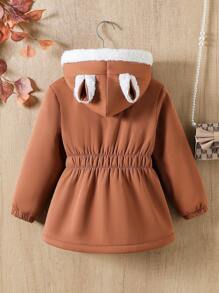 SHEIN Young Girl Hooded Rabbit Ear Fleece Jacket, Suitable For Winter - Coffee Brown - View 2