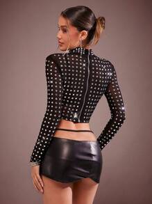 Hauture 外出水钻装饰长袖 T 恤 - 黑色 - 查看 4