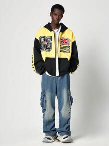 ROMWE MEN Street Life Sudadera con capucha de bloque de color abierto para hombres, ropa de calle