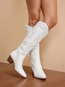 Daringsoles 2025 年春秋季新款大码女式户外时尚过膝高筒刺绣西部牛仔靴