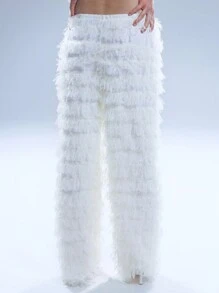 MUSERA Textured Low Rise Textured Trousers Birthday Boho Summer Cute Party - White - View 4