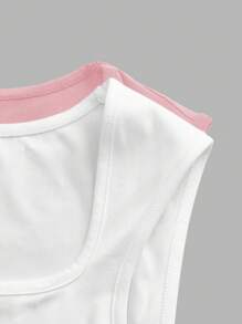 Slaydiva 2pcs Solid Color Scoop Neck Cropped Camisole Tank Top, Minimalist Style Suitable For Spring & Summer Back To School - Multicolor - View 4