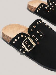 Solecia 女士纯色一脚蹬平底鞋，夏季休闲时尚防滑乐福鞋万圣节圣诞节秋季 - 黑色 - 查看 4