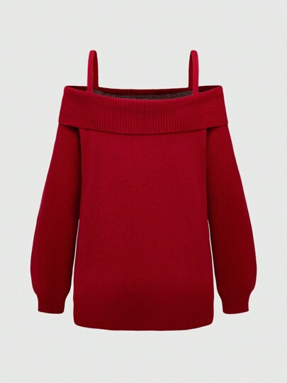 Grunge Punk Women Jacquard Knitted Open Shoulder Cat Motif Sweater