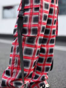 Manfinity EMRG 男士简约格子前系带休闲长裤，日常穿着长款度假直腿抽绳裤，适合老公、男朋友的礼物