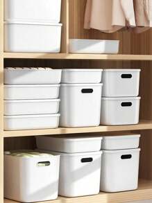 1 个带盖白色塑料收纳盒，用于存放和整理衣物、玩具、零食、饮料、娃娃等，可堆叠收纳篮收纳盒，具有防尘防潮功能，多种尺寸可供选择，非常适合卧室、客厅、书房、宿舍、衣柜，让您的家更整洁 - 白色 - 查看 1