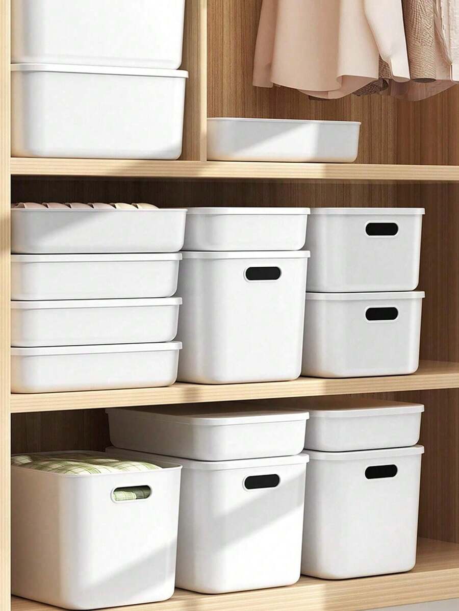 1 个带盖白色塑料收纳盒，用于存放和整理衣物、玩具、零食、饮料、娃娃等，可堆叠收纳篮收纳盒，具有防尘防潮功能，多种尺寸可供选择，非常适合卧室、客厅、书房、宿舍、衣柜，让您的家更整洁 - 白色 - 查看 1