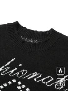 Manfinity EMRG Men's Casual Floral & Letter Graphic Colorful Knit Crew Neck Long Sleeve Pullover Sweater, Suitable For Autumn/Winter, Vacation, Friends - Multicolor - View 5