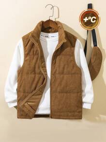 Dziecięca/nastoletnia chłopięca swobodna sztruksowa ciepła pikowana kamizelka ze stójką i torebką typu crossbody 2 szt. Zestaw