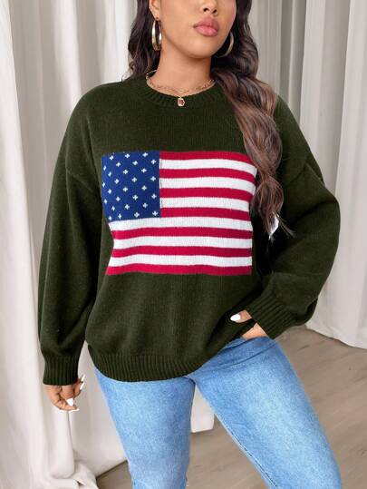 Calvaya Plus Size Crew Neck Graphic Detail Minimalist Casual Pullover Sweater Knit Pullover Fall Winter Outfit