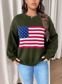 Calvaya Plus Size Crew Neck Graphic Detail Minimalist Casual Pullover Sweater Knit Pullover Fall Winter Outfit