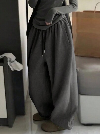 INAWLY Pantalones jogger de talla grande con estampado floral gris, cintura elástica con cordón y bolsillos, piernas sueltas