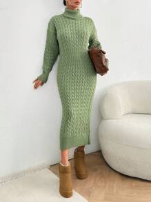 EURMUSE Turtleneck Drop Shoulder Sweater Dress Without Belt