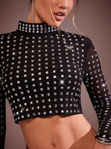 Hauture 外出水钻装饰长袖 T 恤 - 黑色 - 查看 2