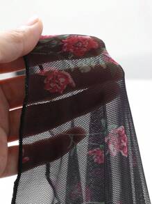 DAZY 女士满玫瑰印花花卉植物透明网眼喇叭袖蕾丝拼接长袖上衣情人节秋季女装 - 黑色 - 查看 11