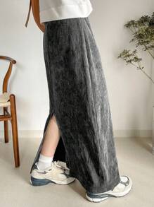 FRIFUL Women's Simple Textured Straight Skirt, Casual Everyday Wear