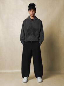 SUMWON Full Zip Oversized Hoodie Streetwear Loose Fit Winter Fall Casual Athletic Gym Workout Loungewear Raw Edge Washed Fleece Sweatshirt - Grey - View 4