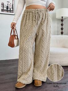 Calvaya Pantalones rectos, sueltos y de talle elástico con textura térmica para mujer de talla grande, para invierno