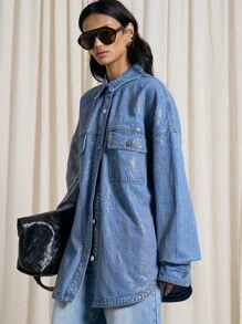 AiiRZ Metallic Coated Denim Oversized Shirt
