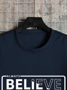 Manfinity Dauomo Men Letter Graphic Tee - Navy Blue - View 3
