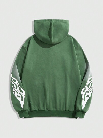 Men's Street Front Zipper Long Sleeve Pocket Letter Print Minimalist Casual Hoodie