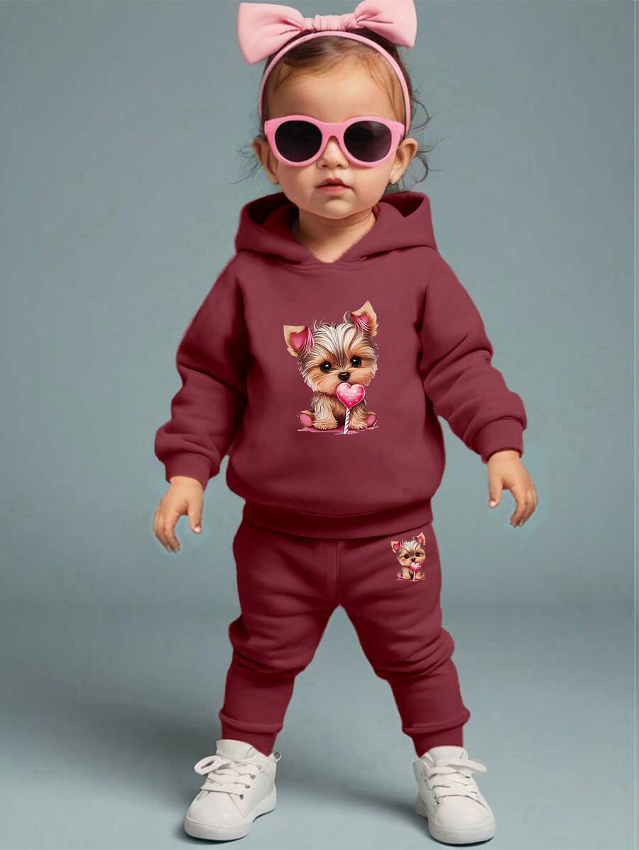 Bộ áo nỉ thoải mái thời trang họa tiết mèo dễ thương cho bé gái - Màu Đỏ Sâu - Xem 1