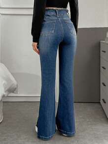 SHEIN Casual Stone Washed High Waist Flare Jeans